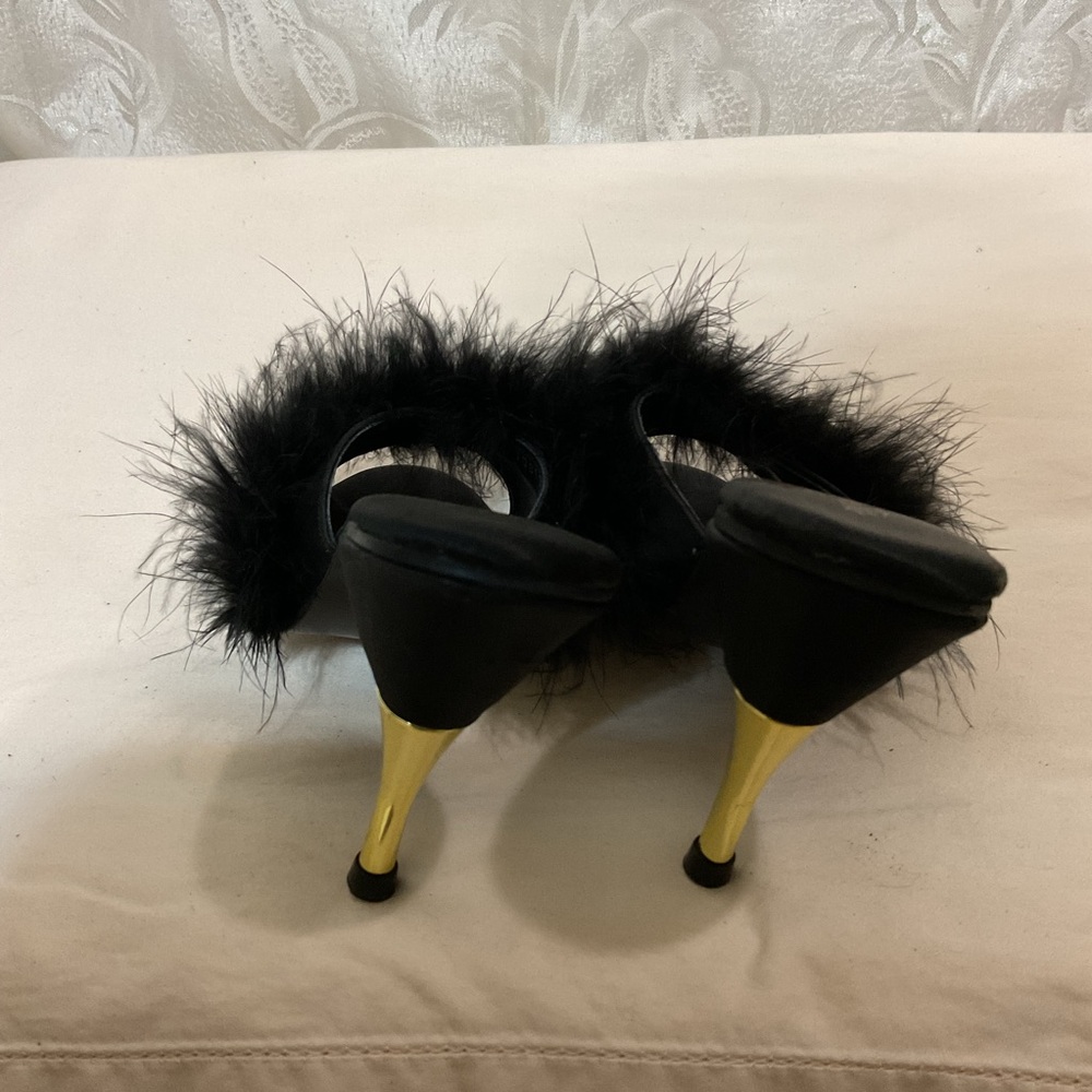 Undercover Wear Black Marabou Feather High Heels Size 6 - Picture 4 of 7